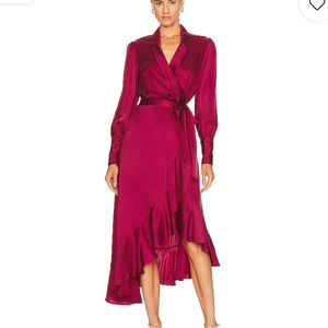 Zimmermann Silk Wrap Midi Dress in Berry